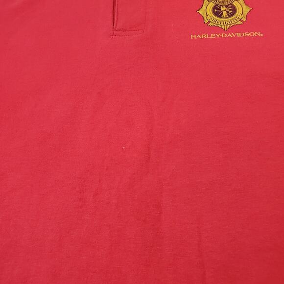 Vintage 90's Harley Davidson Red Firefighter Polo Plain Men's Shirt 2X Collared - Picture 5 of 9